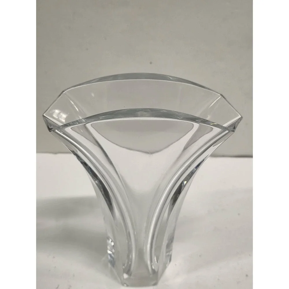 Vintage Baccarat France GINKGO Fan Sparkly Crystal Flower Bud Vase Signed